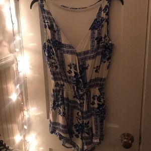 Floral White & Blue Romper